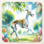 Watercolor Whippet Yellow Blue Orange Pink Art Square Paper Coaster<br><div class="desc">Watercolor Whippet Yellow Blue Orange Pink Art</div>