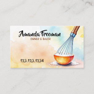 Watercolor Whisk and Mixing Bowl Baker Business Card