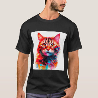 Watercolor Whiskers: A Vibrant Cat Portrait T-Shirt
