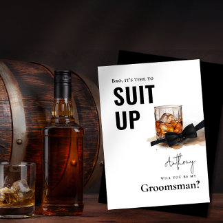 Watercolor Whiskey Tuxedo Suit Up Groomsman Invitation