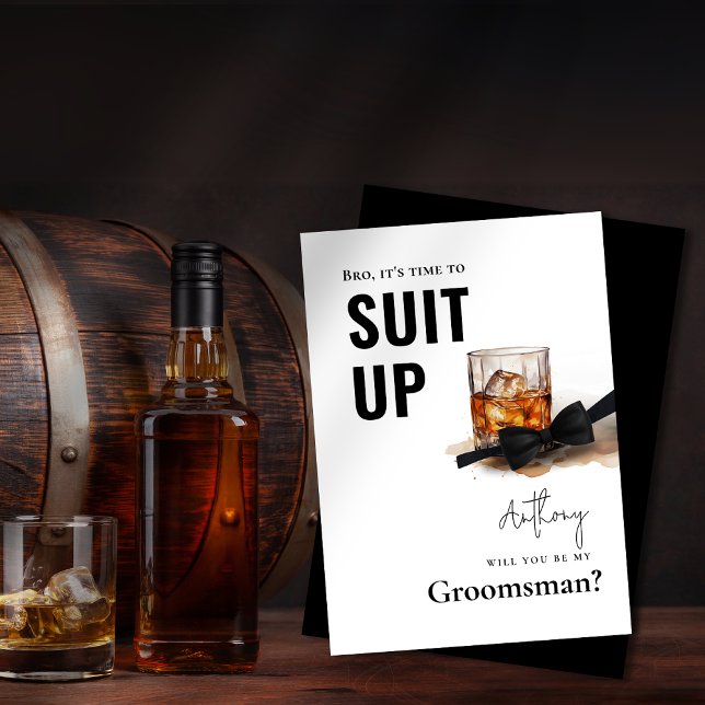 Watercolor Whiskey Tuxedo Suit Up Groomsman Invitation (Watercolor Whiskey Tuxedo Suit Up Groomsman Invitation)