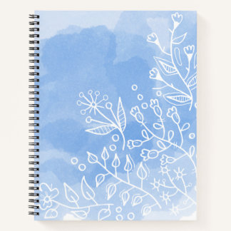 Watercolor white and blue  notebook
