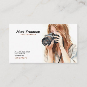 Watercolor White and Brown Female Photography Business Card