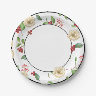 Watercolor White and Gold Magnolia Paper Plate