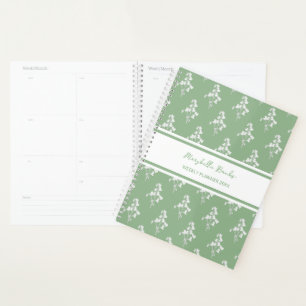 Watercolor White and Green Bellflower Weekly Planner