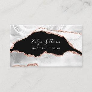 watercolor white and rose gold agate business card