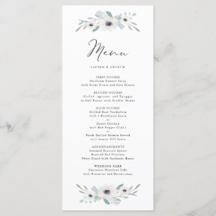 Watercolor White Anemones Botanical Menu Card
