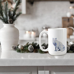 Watercolor White Arctic Fox Christmas Coffee Mug