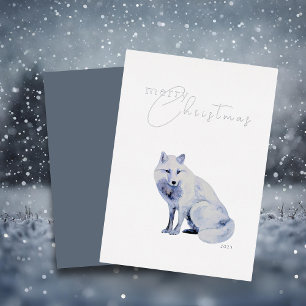 Watercolor White Arctic Fox Christmas Foil Holiday Card