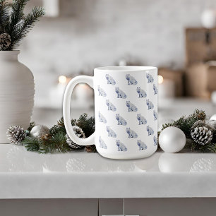 Watercolor White Arctic Fox Christmas Pattern Coffee Mug