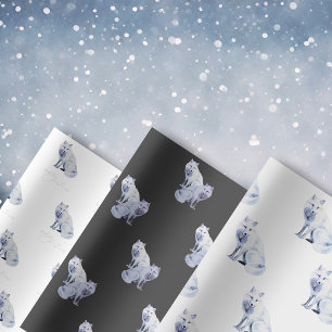 Watercolor White Arctic Fox Christmas Wrapping Paper Sheet