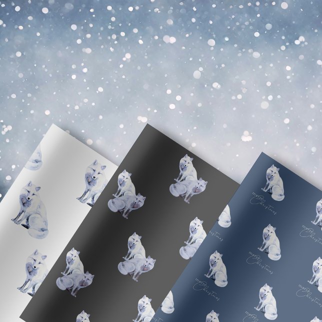 Watercolor White Arctic Fox Christmas Wrapping Paper Sheet (Creator Uploaded)