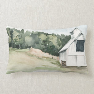 Watercolor White Barn Lumbar Cushion