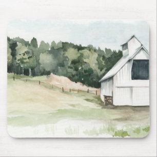 Watercolor White Barn Mouse Pad