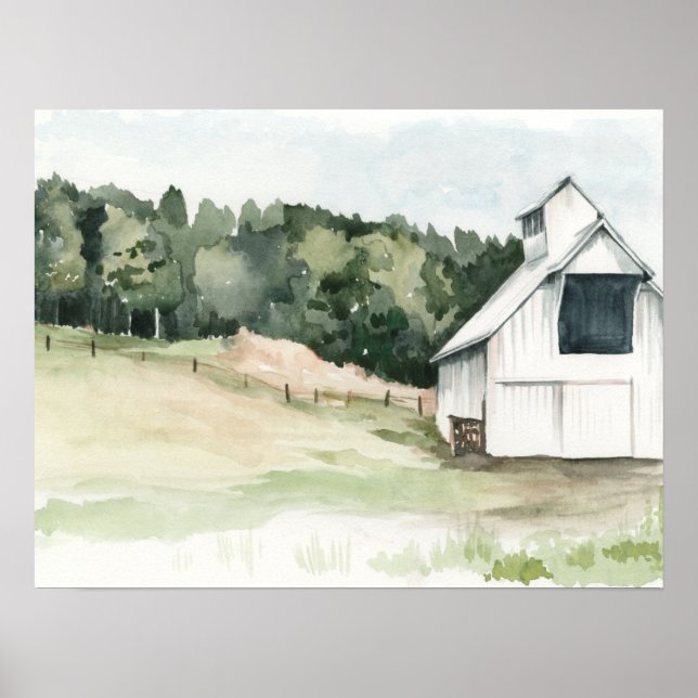 Watercolor White Barn Poster (Front)