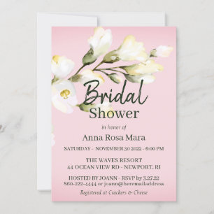 *~* Watercolor White Beach Rose Buds Bridal Shower Invitation