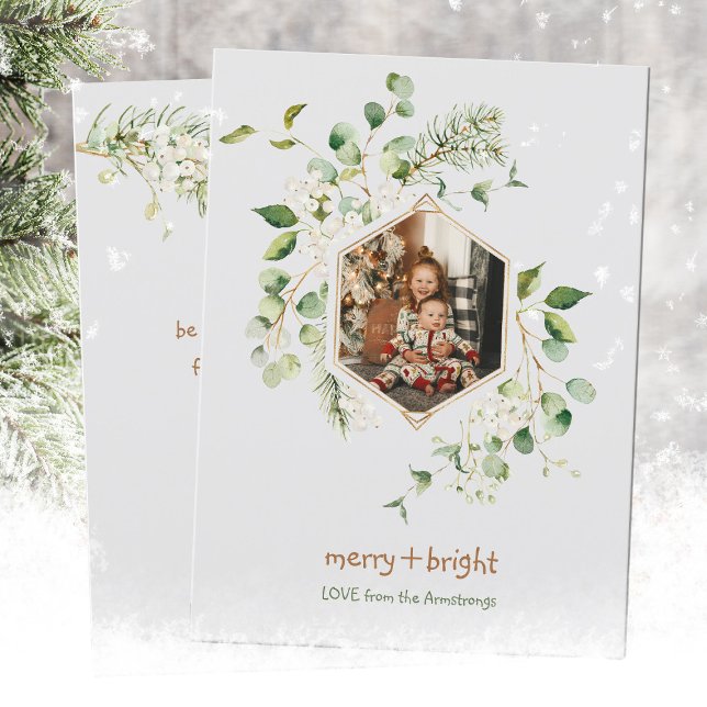 Watercolor White Berries Merry Bright Holiday Card (Watercolor White Berries Merry Bright Holiday Card ©Susanne Sachers - Sunny Mind Design 🌞)