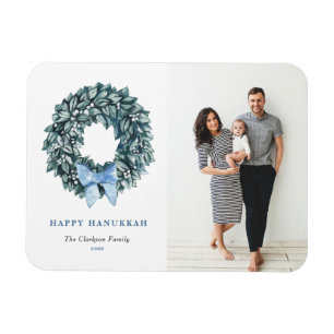 Watercolor White Berry Wreath Happy Hanukkah Photo Magnet