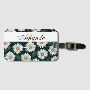 Watercolor White & Black Daisy Seamless Pattern Luggage Tag
