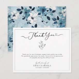 Watercolor White Blue Floral Funeral Thanks Card