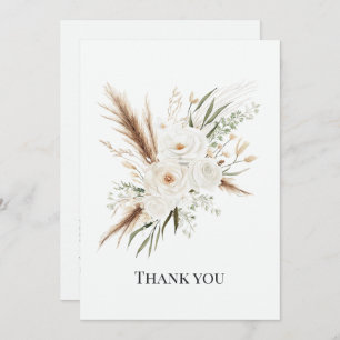 Watercolor White Bohemian Floral Boho Wedding Thank You Card