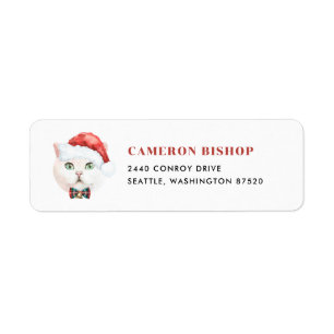 Watercolor White British Shorthair Cat Christmas Return Address Label