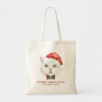 Watercolor White British Shorthair Cat Holiday