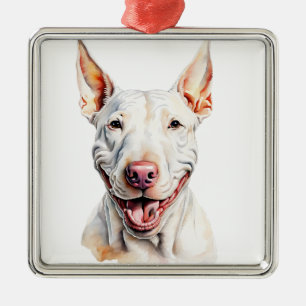 WATERCOLOR WHITE BULL TERRIER DOG METAL ORNAMENT