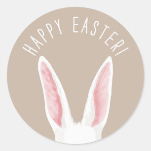Watercolor White Bunny Ears Happy Easter Classic Round Sticker