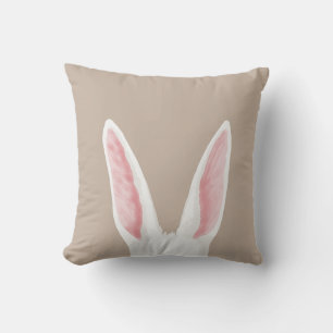 Watercolor White Bunny Ears On Beige Easter Cushion