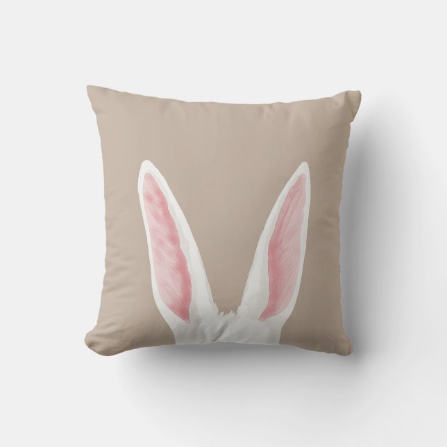 Watercolor White Bunny Ears On Beige Easter Cushion (Front)