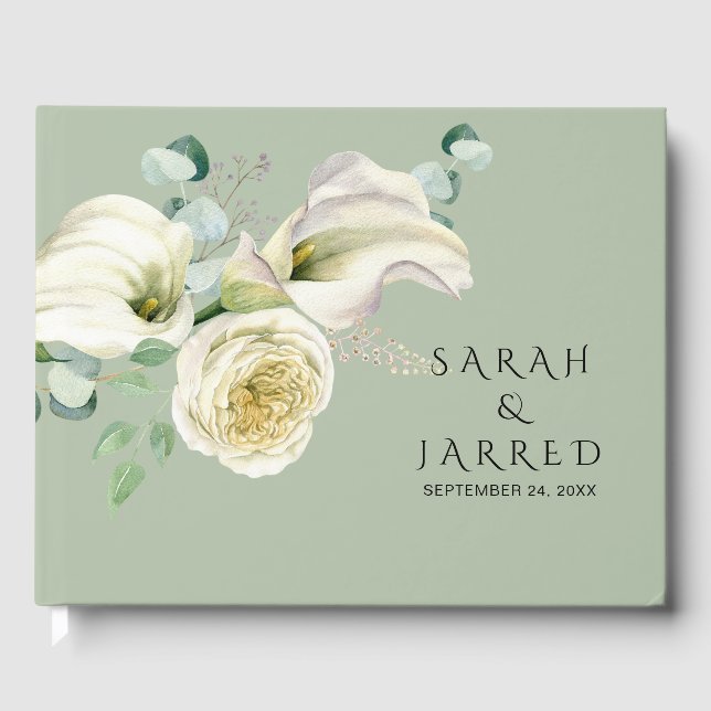 Watercolor White Calla Lilies Bouquet  Guest Book (Front)
