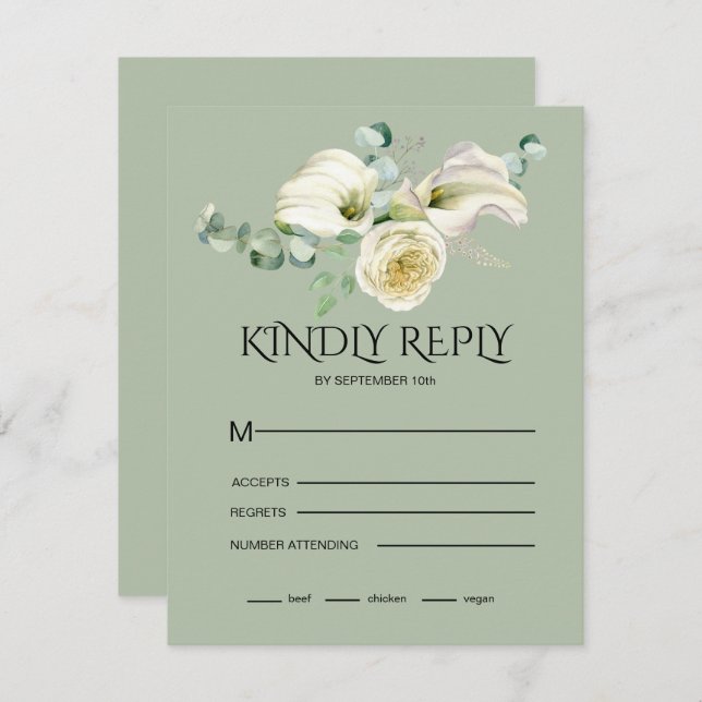 Watercolor White Calla Lilies Bouquet RSVP Card (Front/Back)