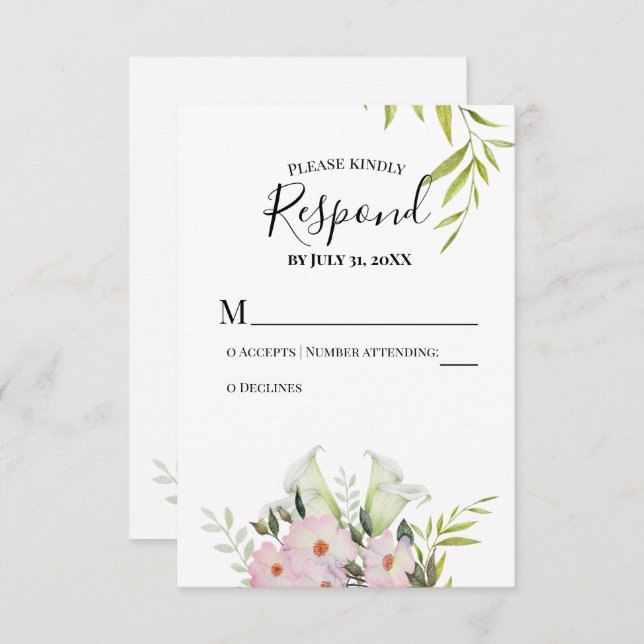 Watercolor White Calla Lilies Wedding RSVP Card (Front/Back)