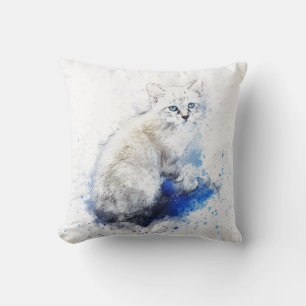 Watercolor White Cat Cushion