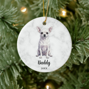 Watercolor White Chihuahua Dog Name Pet Memorial Ceramic Ornament