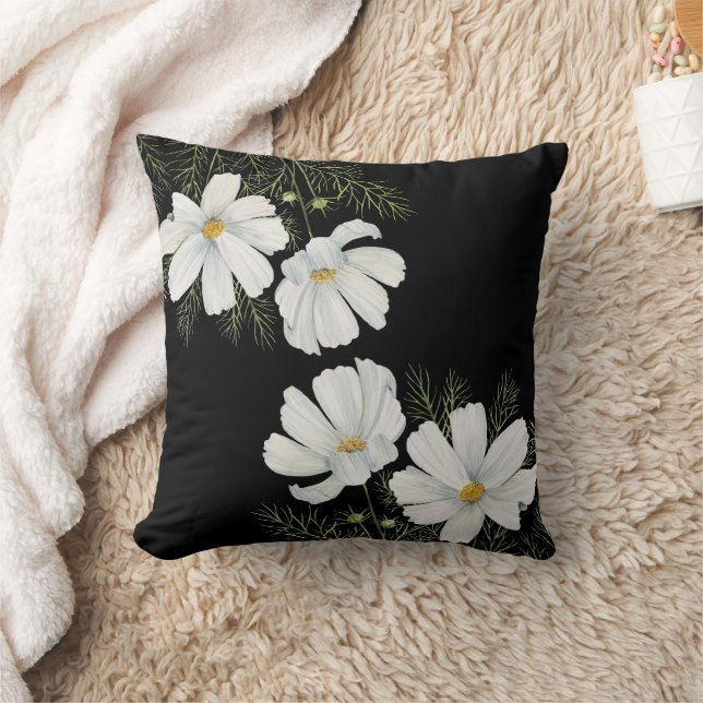 Watercolor White Cosmos Flowers Botanical Painting Cushion (Blanket)