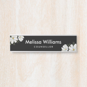 Watercolor White Cosmos Flowers Botanical Painting Door Sign