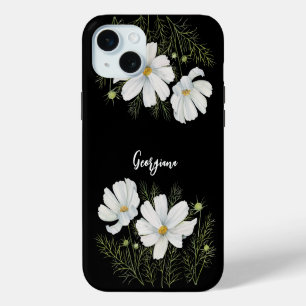Watercolor White Cosmos Flowers Botanical Painting iPhone 15 Plus Case