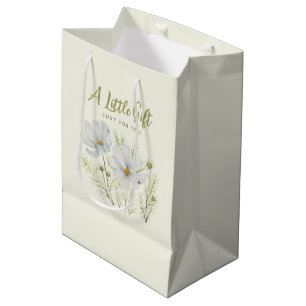 Watercolor White Cosmos Flowers Botanical Painting Medium Gift Bag