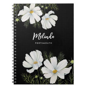 Watercolor White Cosmos Flowers Botanical Painting Notebook