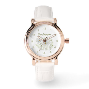 Watercolor White Cosmos Flowers Botanical Painting Watch