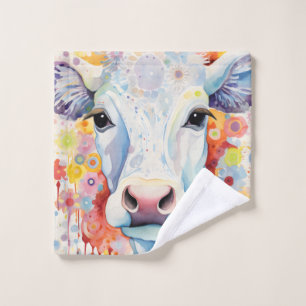 Watercolor White Cow Bubbly Soft Bath Towel Set