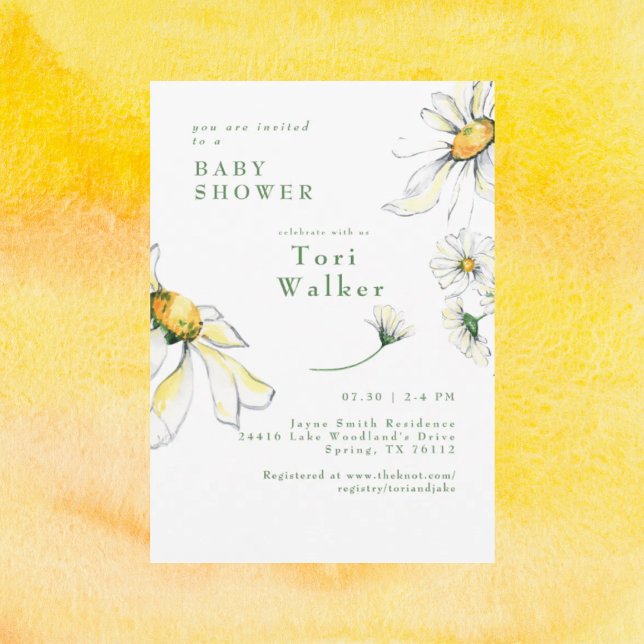 Watercolor White Daisies Baby Shower Invitation (Creator Uploaded)