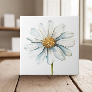 Watercolor white daisy cottagecore floral ceramic tile