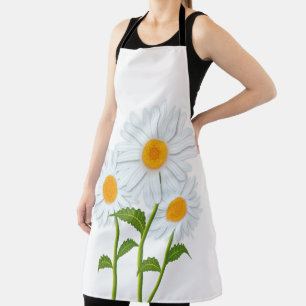 Watercolor White Daisy Floral Apron