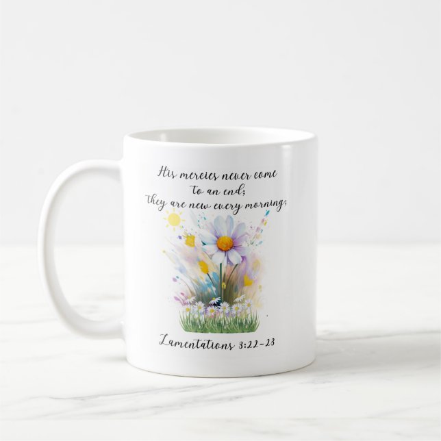 Watercolor White Daisy Painted Flowers With Quote  Coffee Mug (Left)