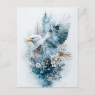 Watercolor White Eagle in Flight with White Flower Postcard