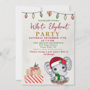 Watercolor White Elephant Gift Exchange Party Invitation
