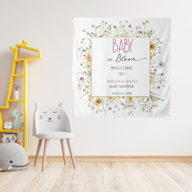 Watercolor White Floral Baby Shower Tapestry (Creator Uploaded)